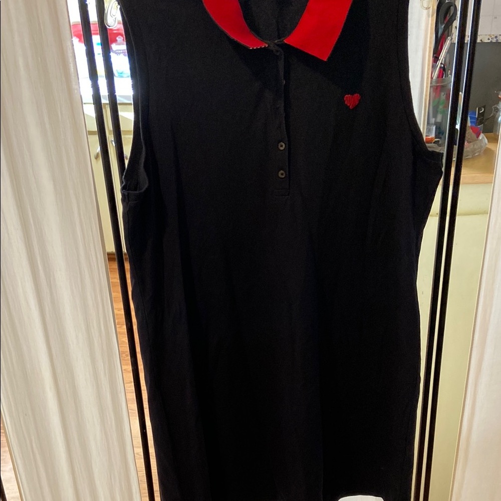 Tommy Hilfiger Black Sleeveless Polo Midi Dress with Red Collar and Heart